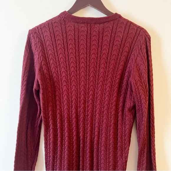 Zara Crewneck Maroon Cable Knit Sweater Size Medium Long Sleeves - Picture 6 of 7